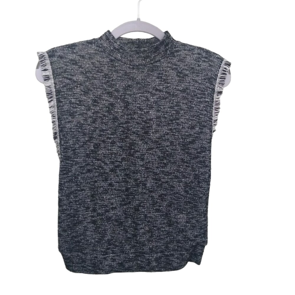 H.I.P. Women's Gray Sweater Vest with Fringe Shoulders Small